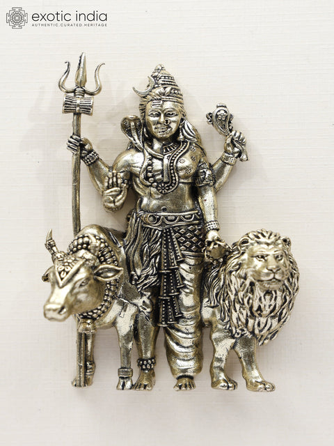 9" Superfine Ardhanarishvara with Nandi and Lion | Wall Hanging Framed Brass Statue