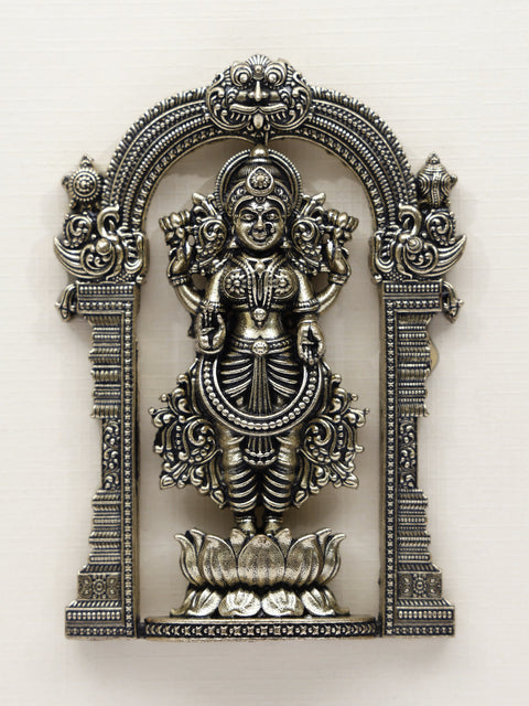 9" Superfine Standing Goddess Lakshmi | Wall Hanging Framed Brass Sculpture