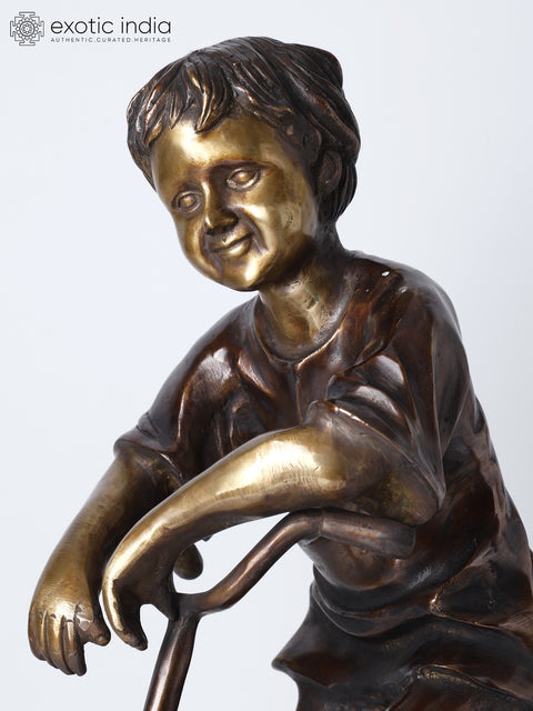 23" Bicycle Boy | Decorative Brass Statue | Home Decor