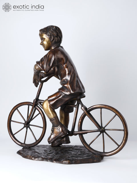 23" Bicycle Boy | Decorative Brass Statue | Home Decor