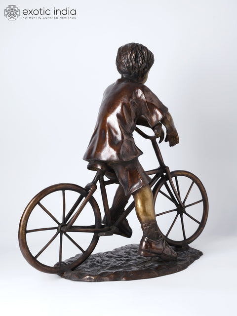 23" Bicycle Boy | Decorative Brass Statue | Home Decor