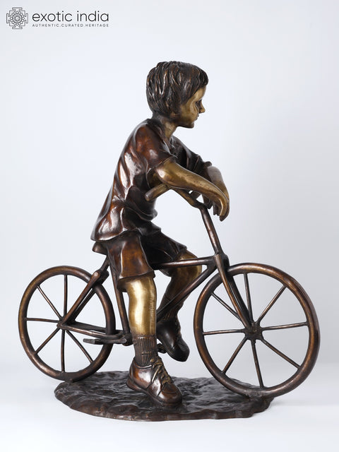 23" Bicycle Boy | Decorative Brass Statue | Home Decor