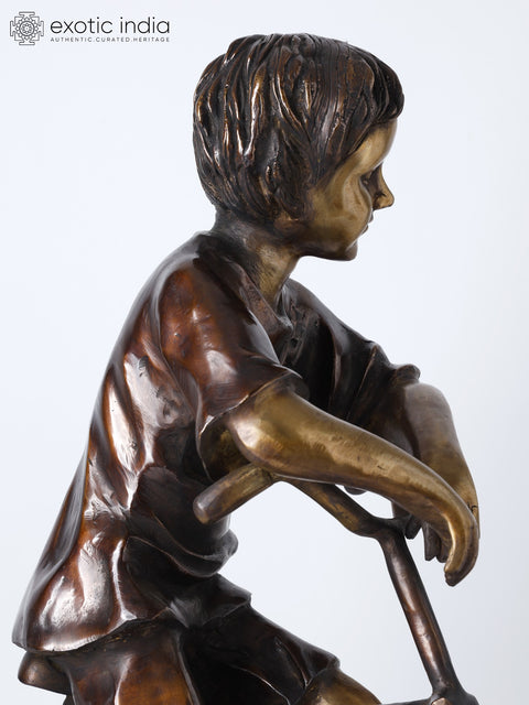 23" Bicycle Boy | Decorative Brass Statue | Home Decor