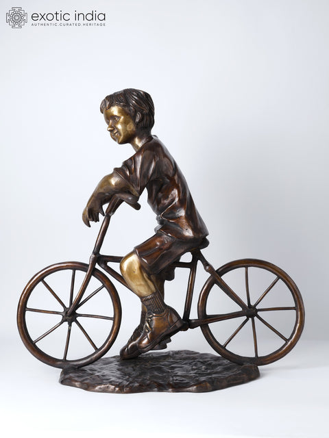 23" Bicycle Boy | Decorative Brass Statue | Home Decor