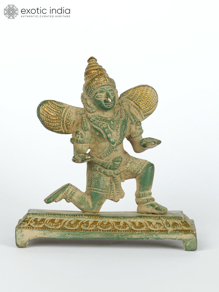 4" Kneeling Garuda Brass Statue - Vishnu's Sacred Vahana