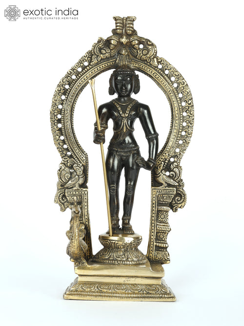 10" Lord Murugan Standing on Kirtimukha Throne Brass Statue