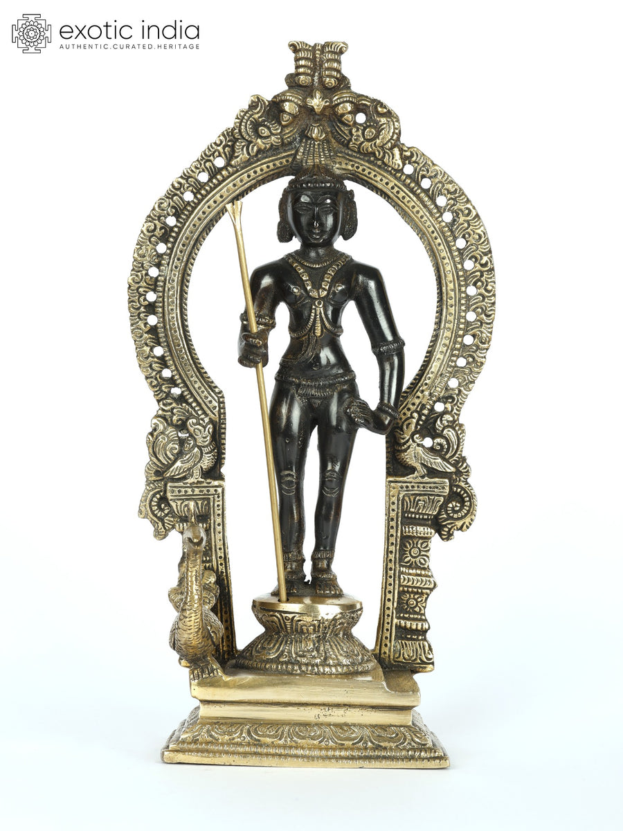 10" Lord Murugan Standing on Kirtimukha Throne Brass Statue