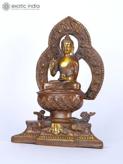 9" Lord Buddha in Abhaya Mudra Seated on Throne | Brass Statue