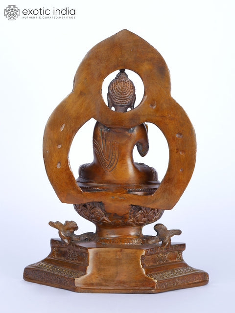 9" Lord Buddha in Abhaya Mudra Seated on Throne | Brass Statue