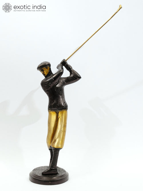 12" Brass Golfer Taking Shot Statue Home Decor Figurine