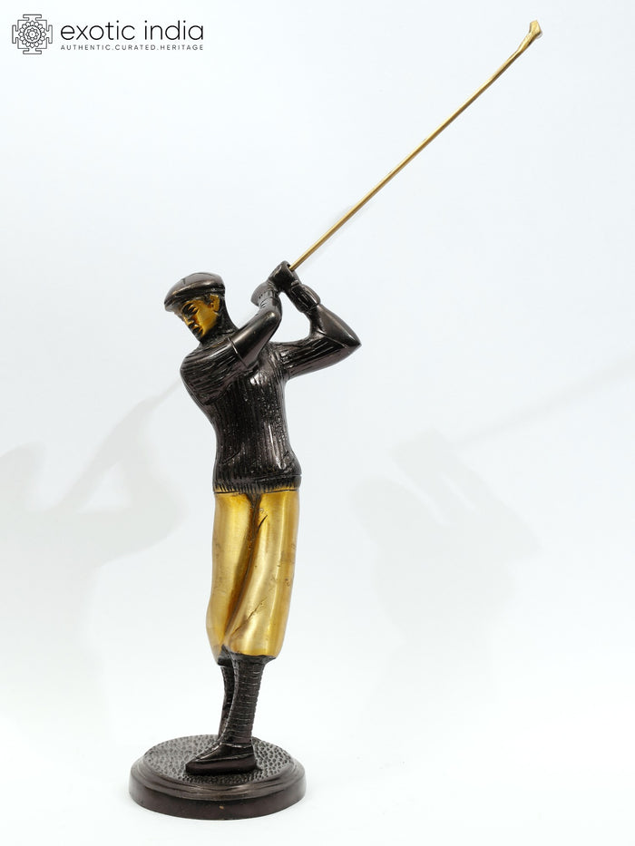 12" Brass Golfer Taking Shot Statue Home Decor Figurine
