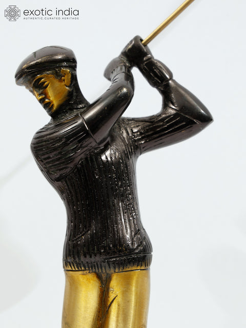 12" Brass Golfer Taking Shot | Showpiece Figurine | Table Decor