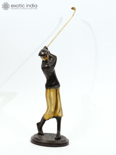 12" Brass Golfer Taking Shot | Showpiece Figurine | Table Decor