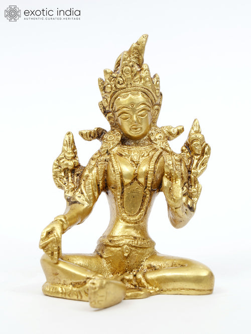 4" Green Tara Brass Statue - Tibetan Buddhist Goddess Idol