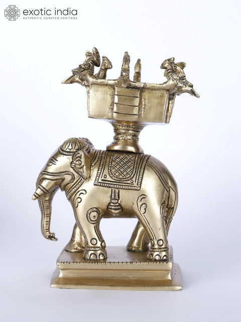 6" Small Elephant Statue with Birds Urli on Top | Brass Statue