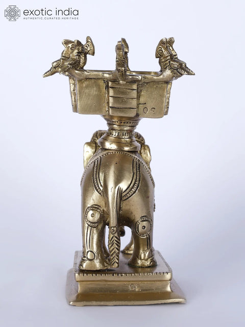 6" Small Elephant Statue with Birds Urli on Top | Brass Statue