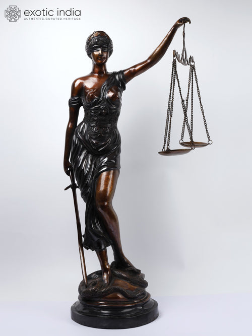 46" Lady of Justice Brass Statue with Scale and Sword