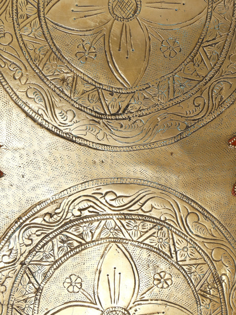 28" Designer Brass Fish Table with Floral Inlay Work