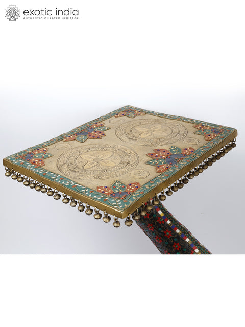 28" Designer Brass Fish Table with Floral Inlay Work
