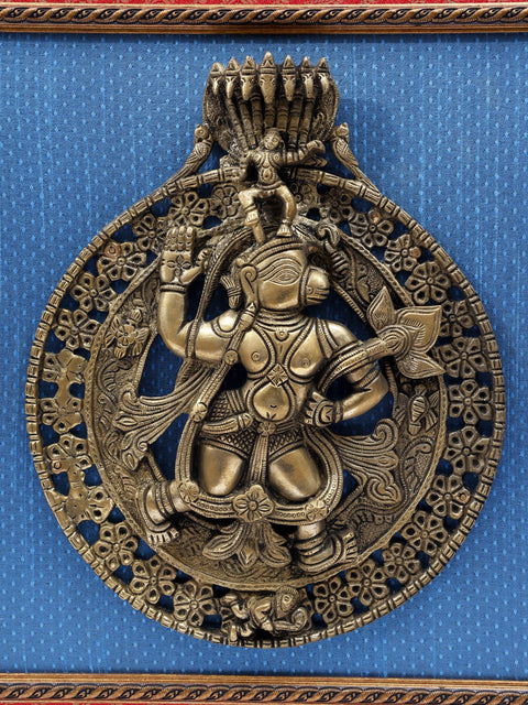 19"  Lord Hanuman | Wood Framed Brass Sculpture | Wall Hanging