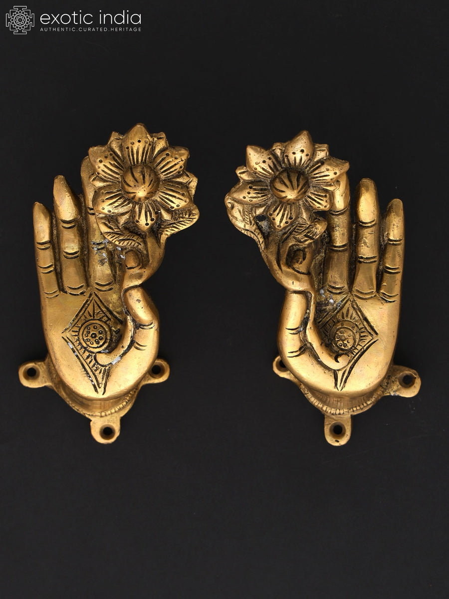 5" Brass Goddess Tara Hand Door Handles Pair