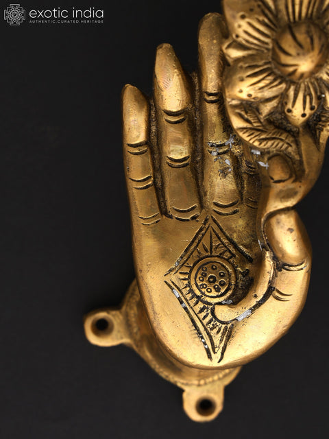 5" Pair of Goddess Tara's Hand Door Handles in Brass