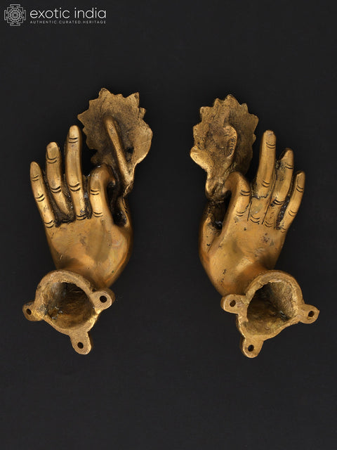 5" Pair of Goddess Tara's Hand Door Handles in Brass