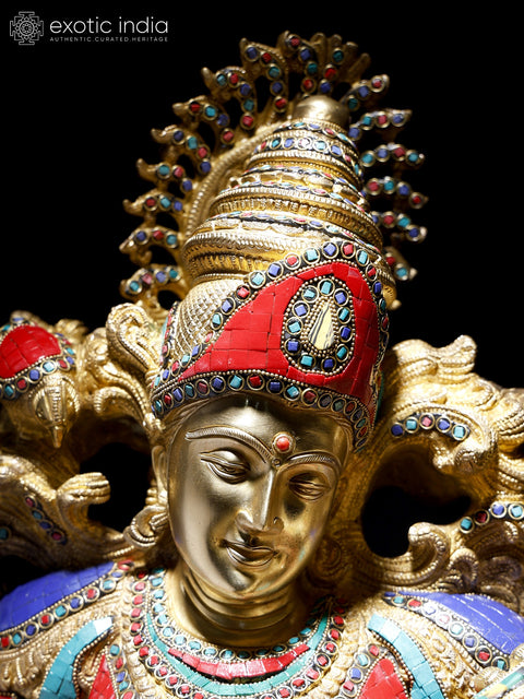 33" Large Superfine Devi Saraswati - Hindu Goddess of Knowledge, Art, Speech, Wisdom and Learning  | Brass Statue with Inlay Work