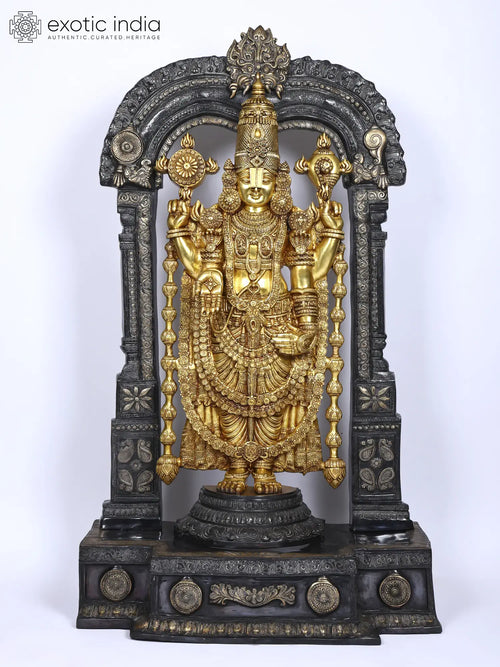 60" Large Lord Venkateshvara Standing Brass Statue with Kirtimukha Throne