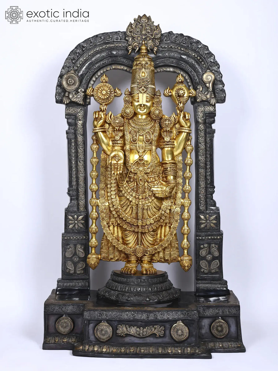 60" Large Lord Venkateshvara Standing Brass Statue with Kirtimukha Throne