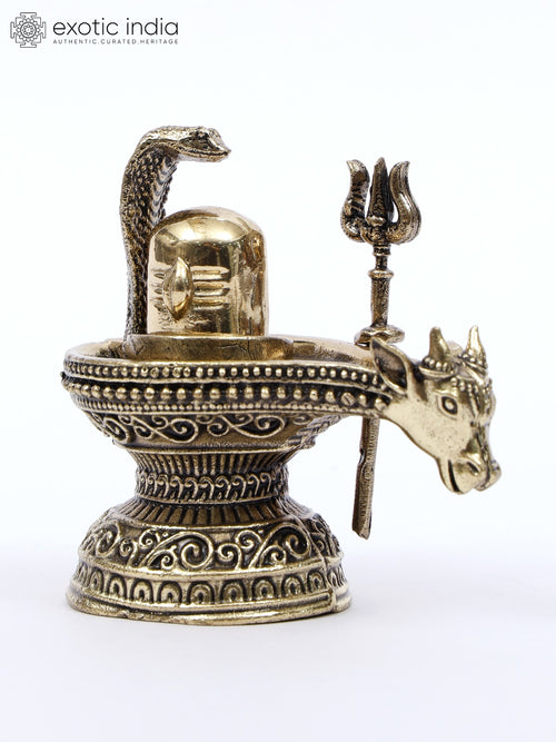 2" Brass Nandi Mukh Shivalinga Idol with Naag and Trishul