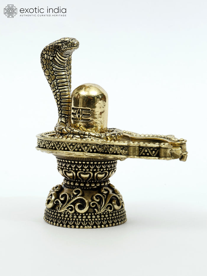 4" Small Brass Shivalinga with Protecting Naag Statue