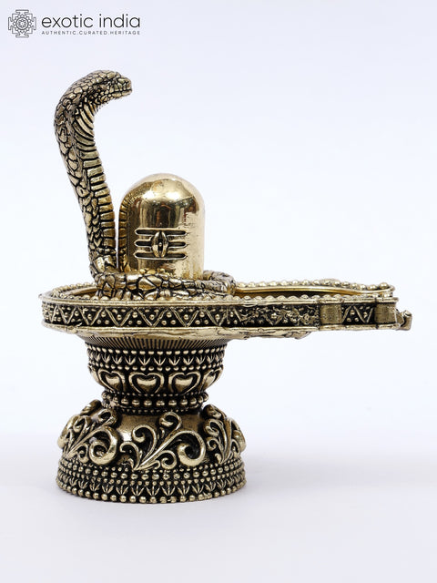 4" Small Brass Shivalinga with Protecting Naag