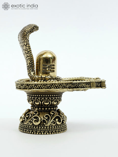 4" Small Brass Shivalinga with Protecting Naag