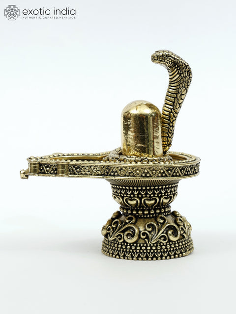 4" Small Brass Shivalinga with Protecting Naag