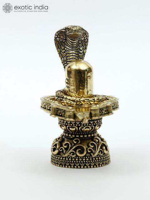 4" Small Brass Shivalinga with Protecting Naag