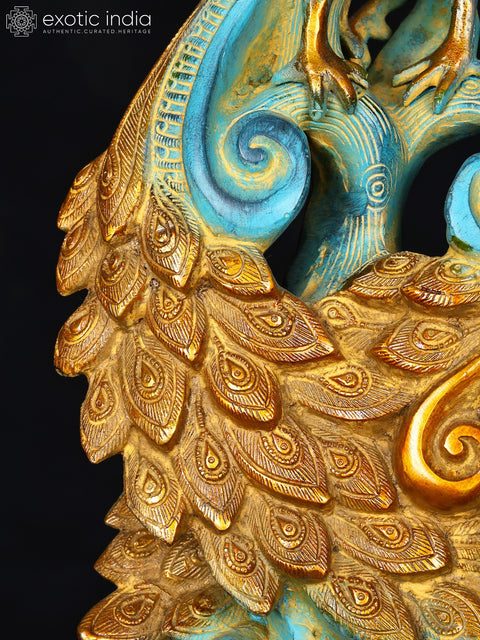 12" Pair of Peacocks with Beautiful Tail | Brass Statue
