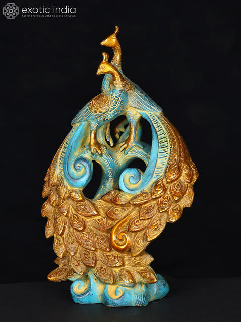 12" Pair of Peacocks with Beautiful Tail | Brass Statue