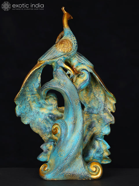 12" Pair of Peacocks with Beautiful Tail | Brass Statue