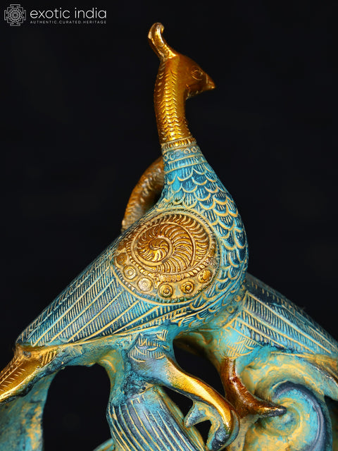 12" Pair of Peacocks with Beautiful Tail | Brass Statue