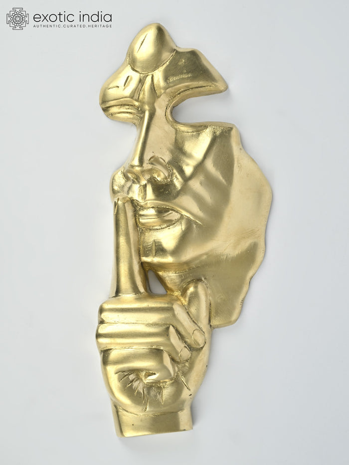 12" Keep Silence Brass Wall Hanging Statue