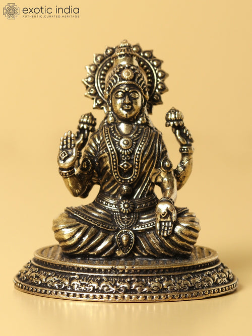 2" Handmade Blessing Goddess Lakshmi Brass Statue