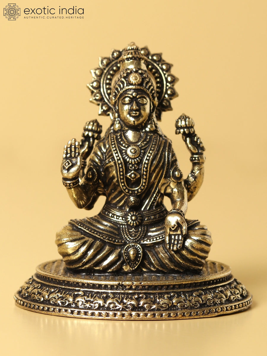 2" Handmade Blessing Goddess Lakshmi Brass Statue