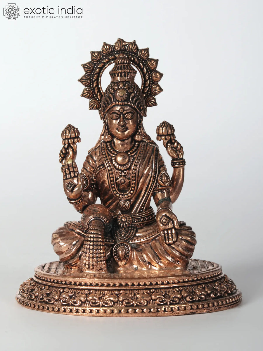 4" Four-Armed Lakshmi Goddess Brass Idol for Pooja