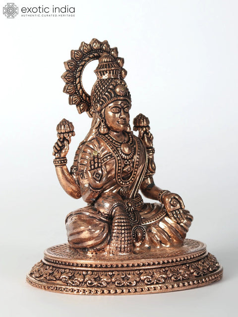 4" Small Four-Armed Blessing Goddess Lakshmi Brass Statue