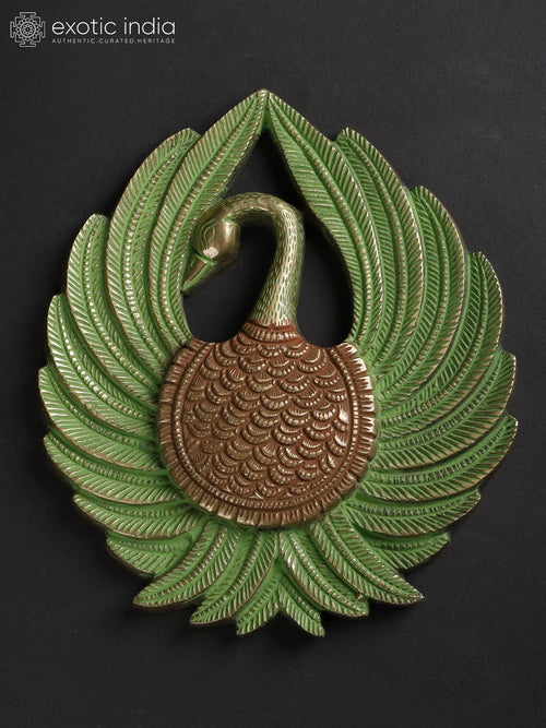 8" Brass Peacock Open Tail Wall Hanging Statue