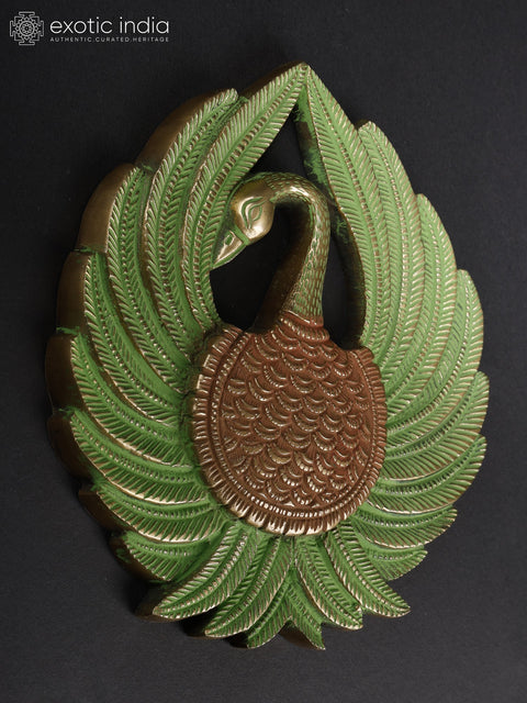 8" Peacock with Open Tail | Brass Wall Hanging Statue