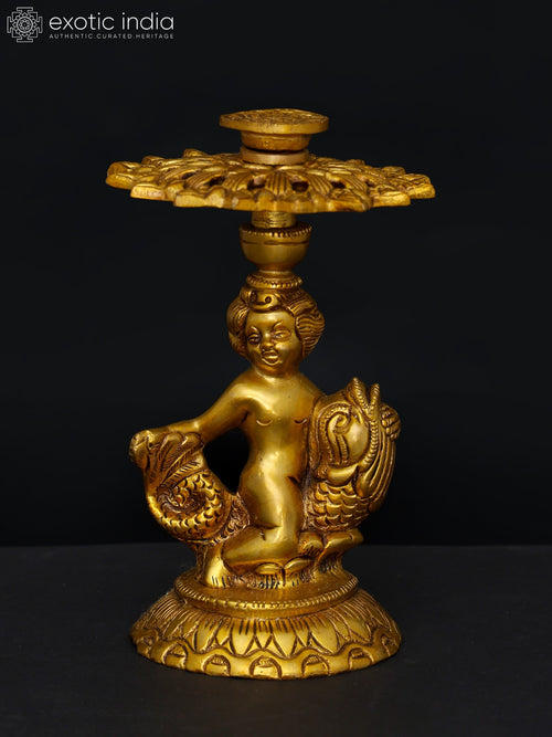 6" Brass Angel Table Sculpture Candle Holder