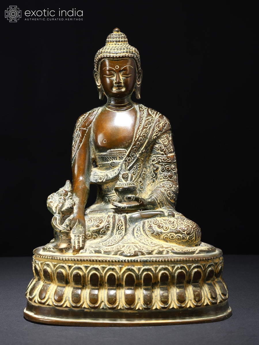 8" Medicine Buddha Brass Statue for Healing and Pooja