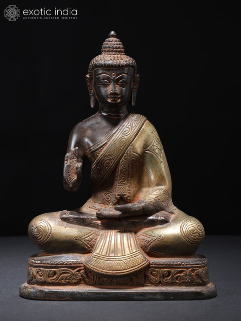 7" Sitting Lord Buddha in Vitark Mudra | Brass Statue